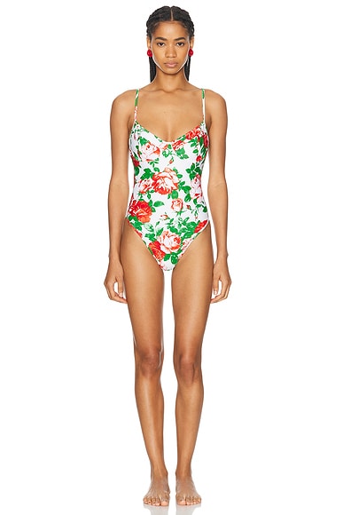 Rowen Rose One Piece Swimsuit in Cream & Red Roses