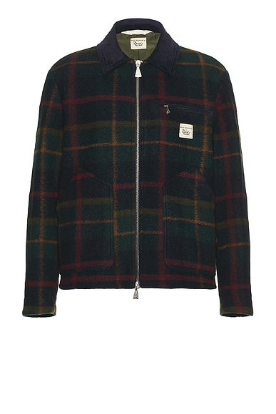 Roy Roger's x Dave's New York Work Short Jacket Check in Navy & Green