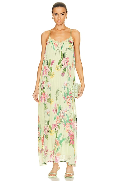 ROCOCO SAND Rue Long Dress in Colourfull Floral On Lime Green