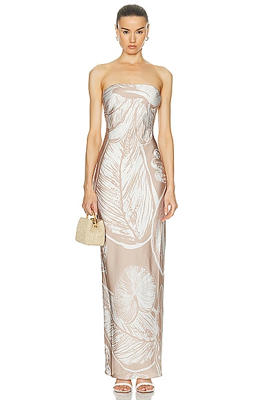 Shop Rococo Sand Ines Maxi Strapless Dress In Light Brown & White