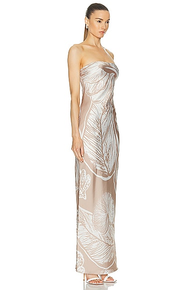 Shop Rococo Sand Ines Maxi Strapless Dress In Light Brown & White