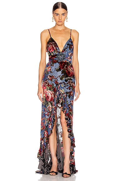 Click to view more detailed imagery on our partner's website Raisa Vanessa Raisa&vanessa Strass Embellished Velvet Maxi Dress In Blue,floral