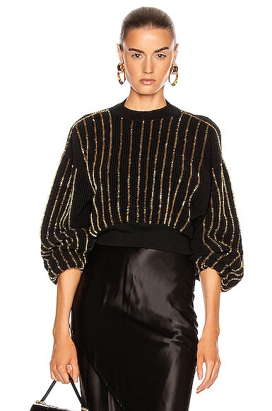 Click to view more detailed imagery on our partner's website Raisa Vanessa Raisa&vanessa Beaded Knit Sweater In Black,metallic,stripes