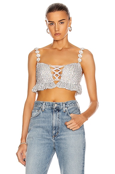 Sequin Bustier Top with Crystal Straps