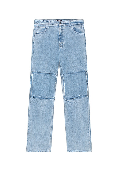 Relaxed Fit Denim Pants With Cut Out Knee Patches