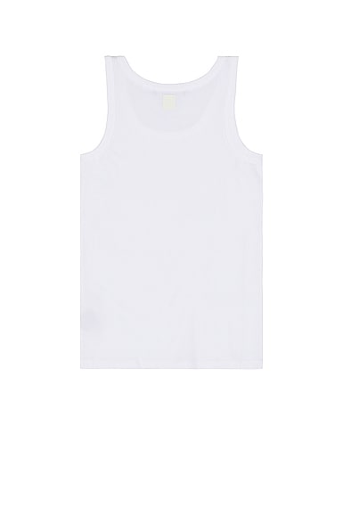 Shop Raf Simons Tank Top With R Print And Leather Patch In White
