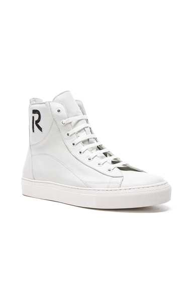 R Logo and Trashed Laces Leather Sneakers