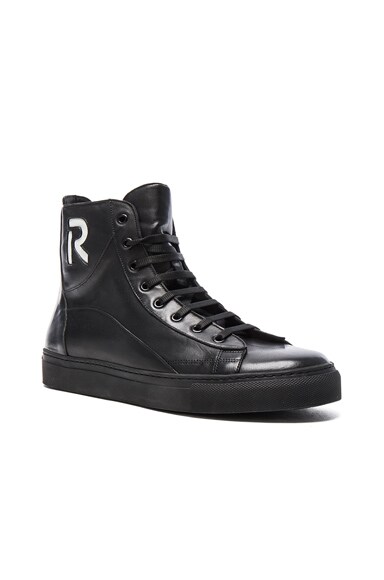R Logo and Trashed Laces Leather Sneakers
