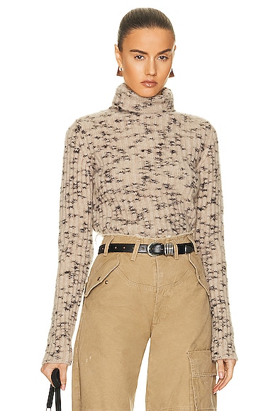 Raf Simons Ribbed Spotted Turtleneck Sweater in Tan