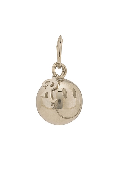 Raf Simons Smiley Ball and R Small Earrings in Metallic Silver