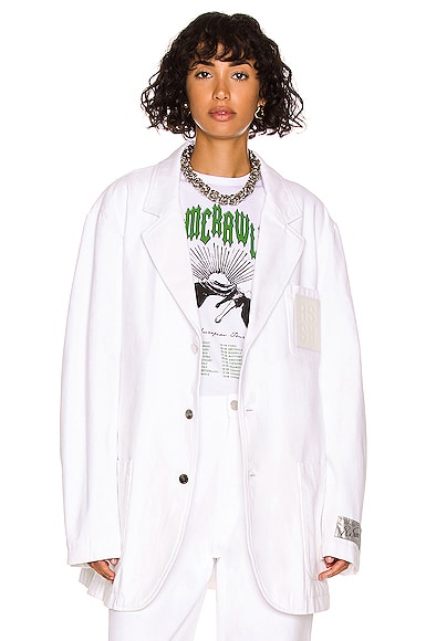 Raf Simons School Boy Denim Blazer in White | FWRD