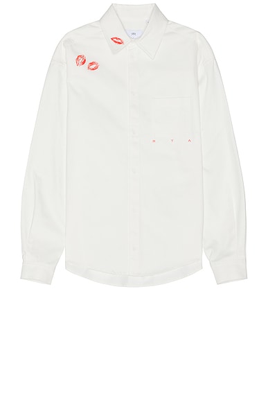 RTA Button Front Kisses Shirt in White