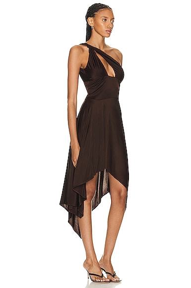 Shop Rta Logo Ring One Shoulder Dress In Chocolate Brown
