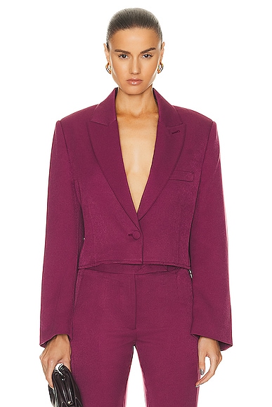 Cropped Single Breasted Blazer in Burgundy