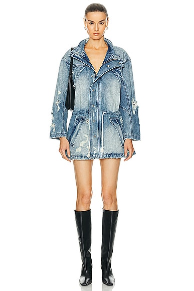 Cinched Waist Parka in Blue