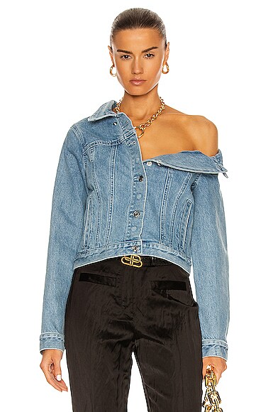 Rta Rebecca Off-the-shoulder Trucker Jacket In Natural Blue