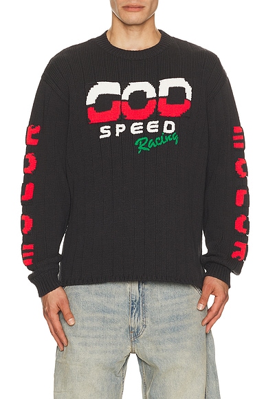 rice nine ten Knitted Racing Sweater in Black