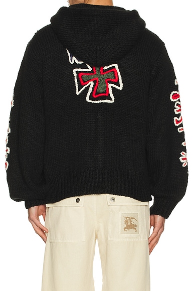 rice nine ten Hand Kinitted Sk8 Zip Hoodie in Black