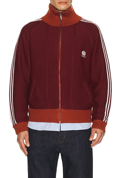 rice nine ten Knitted Track Jacket in Wine Red