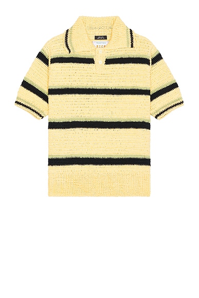 Rice Nine Ten Crochet Hand Knit Polo Shirt In Yellow