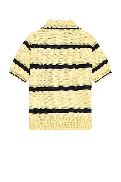Shop Rice Nine Ten Crochet Hand Knit Polo Shirt In Yellow