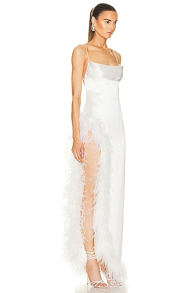 Shop Retroféte Priscilla Feather Dress In White