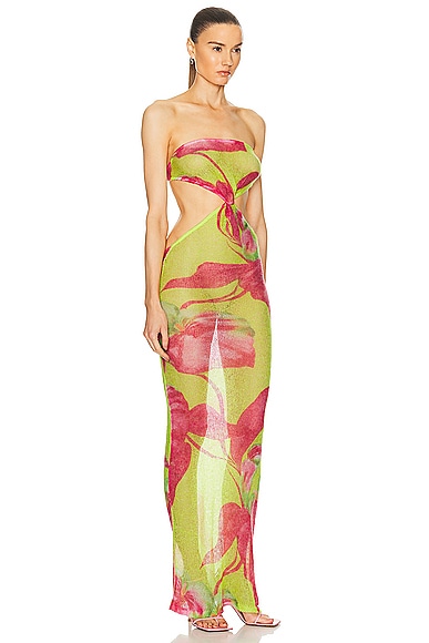 Shop Retroféte Fontelina Dress In Lime Anthurium