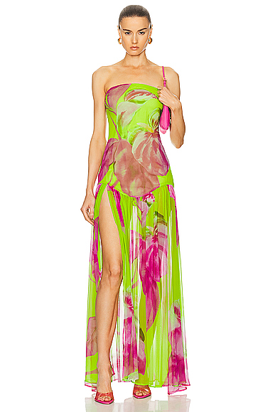 Shop Retroféte Marisol Dress In Lime Anthurium