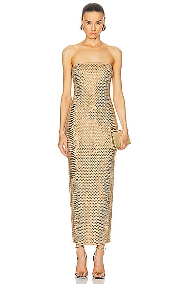 Retroféte Boa Dress In Iridescent Gold