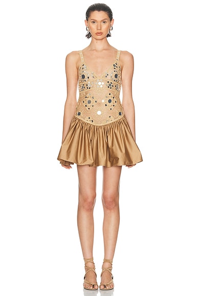 retrofete Thelma Crochet Dress in Metallic Honey Beige