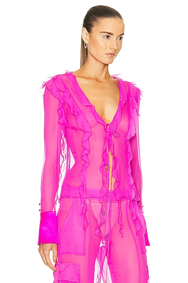Shop Retroféte Aviva Silk Blouse In Neon Pink