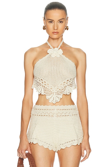 retrofete Isaure Crochet Top in Metallic Ivory