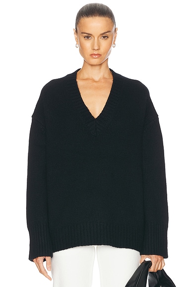 SABLYN Nylah Boyfriend V Neck Sweater in Black
