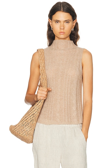 SABLYN Salvia Sleeveless Cable Turtleneck Sweater in Dune