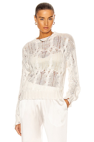 Sablyn Mitzy Distressed Cable Knit Jumper In White