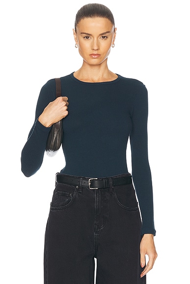 SABLYN Quincy Long Sleeve Fitted Crewneck Top in Compass