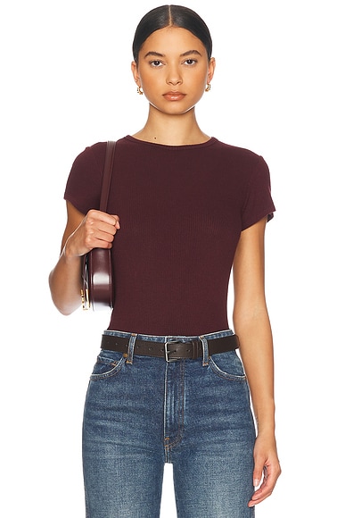 SABLYN Yael Cropped Crewneck Baby Tee in Bordeaux