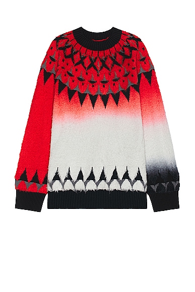 Sacai Jacquard Knit Pullover in Red