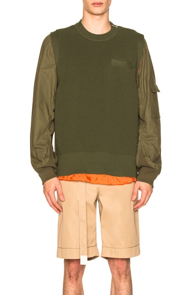 Sacai Sport Knit Pullover in Khaki | FWRD