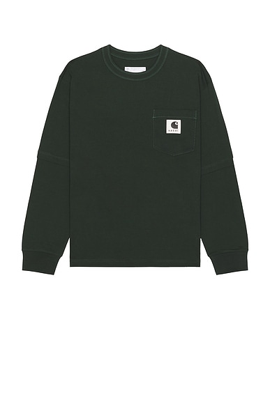 Sacai x Carhartt Wip Cotton Jersey Long Sleeve T-Shirt in Green