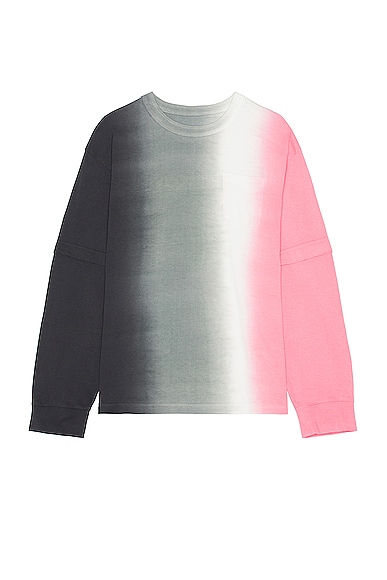 Shop Sacai Tie Dye Cotton Jersey Long Sleeve T-shirt In Grey & Pink