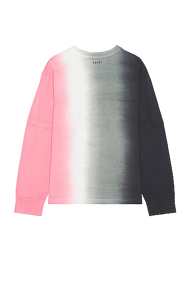 Shop Sacai Tie Dye Cotton Jersey Long Sleeve T-shirt In Grey & Pink