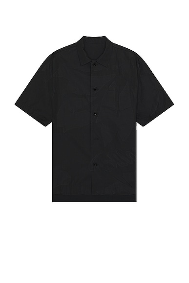 Sacai Floral Embroidered Patch Cotton Poplin Shirt in Black