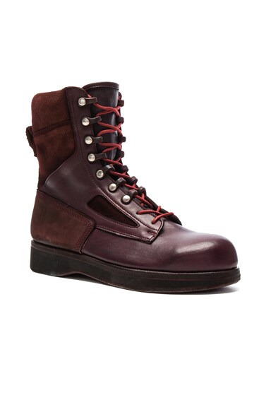 Sacai x Hender Scheme Leather Boots in Bordeaux | FWRD