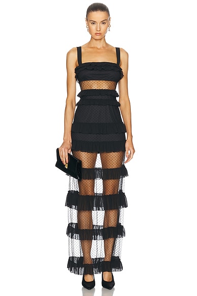 self-portrait Cord Lace Midi Dress in Black | FWRD self-portrait Cord Lace Midi Dress in Black | FWRD