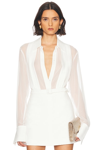 SANS FAFF Meghan Panelled Silk Blouse in White