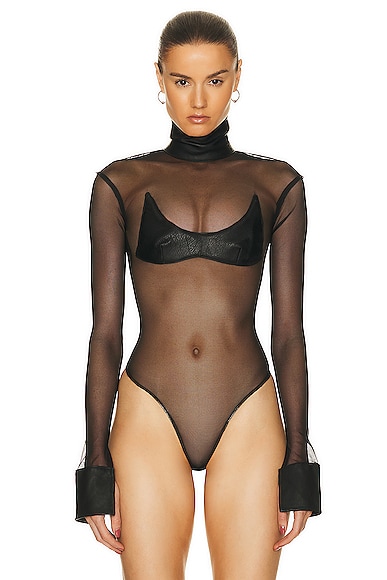 Shop Sami Miro Vintage X Revolve V Mesh Bodysuit In Black Leather