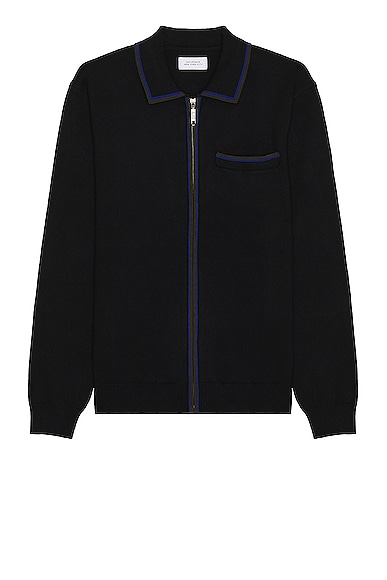 SATURDAYS NYC Saji Zip Polo Sweater in Black