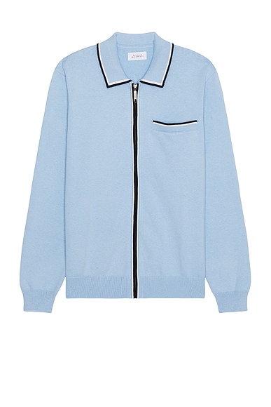 SATURDAYS NYC Saji Zip Polo Sweater in Forever Blue