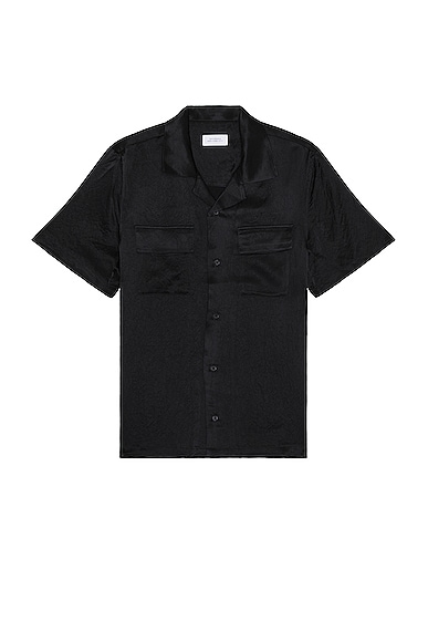 SATURDAYS NYC Canty Crinkled Satin Shirt in Black